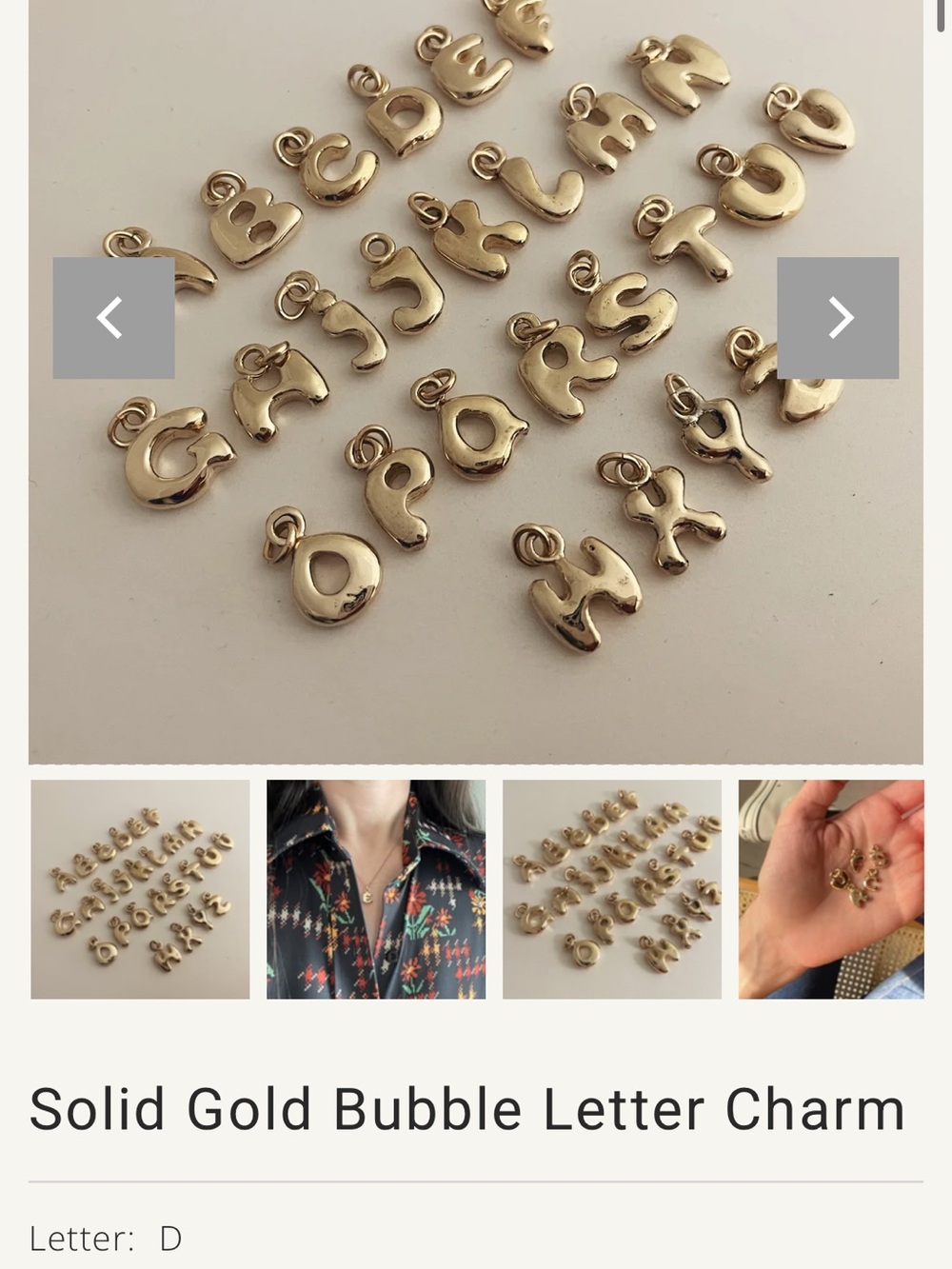 keary and james 14k solid gold bubble initial D charm